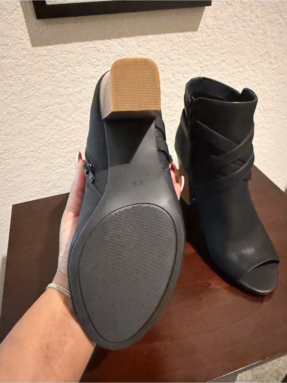 Guess Black Peep-Toe Crisscross Ankle Booties - Picture 3 of 3